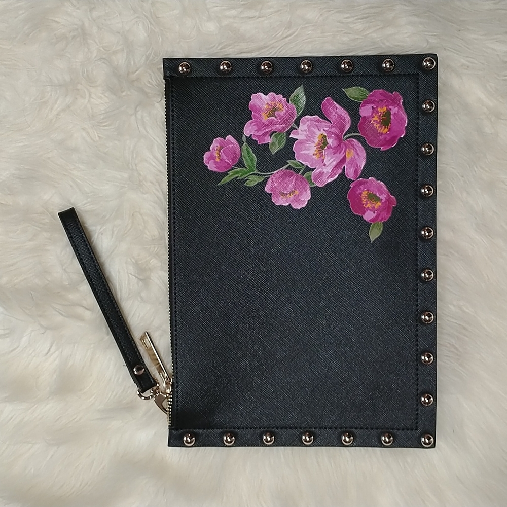 White House Black Market Black Floral Clutch